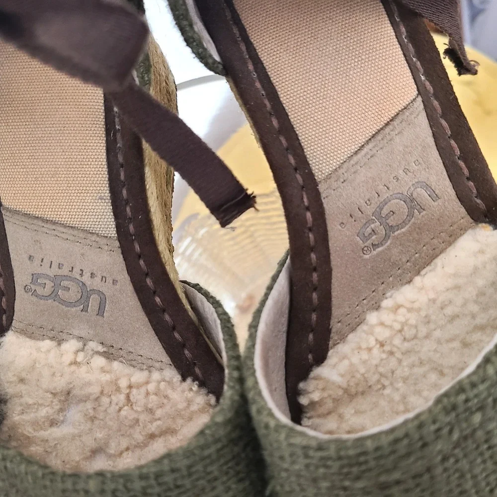 UGG Olive Green Sz 8 Espadrille 1652 Mar Wedge Sandals Resort‎ Boho Cottagecore